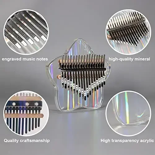 Beveetio Clear Kalimba Thumb Piano With Eva Protective Case, Transparent Crystal Kalimba 17 Key, Musical Instrument Gifts, Star Finger Piano, Acrylic Mbira… - 5