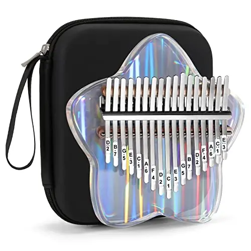 Beveetio Clear Kalimba Thumb Piano With Eva Protective Case, Transparent Crystal Kalimba 17 Key, Musical Instrument Gifts, Star Finger Piano, Acrylic Mbira… 