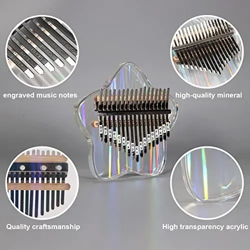 Beveetio Clear Kalimba Thumb Piano With Eva Protective Case, Transparent Crystal Kalimba 17 Key, Musical Instrument Gifts, Star Finger Piano, Acrylic Mbira… - 5