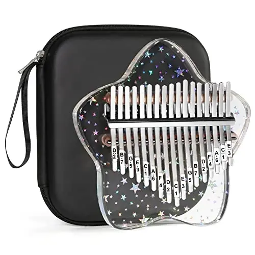 Beveetio Clear Kalimba Thumb Piano With Eva Protective Case, Transparent Crystal Kalimba 17 Key, Musical Instrument Gifts, Rainbow Star Finger Piano, Acrylic Mbira… - BEVEETIO