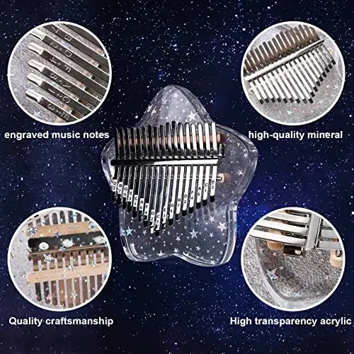 Beveetio Clear Kalimba Thumb Piano With Eva Protective Case, Transparent Crystal Kalimba 17 Key, Musical Instrument Gifts, Rainbow Star Finger Piano, Acrylic Mbira… - 3