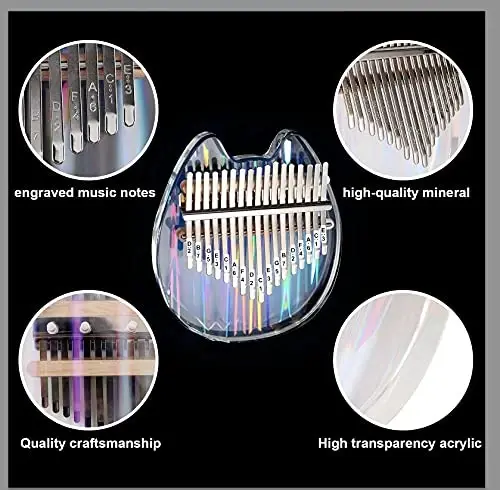 Beveetio Clear Kalimba Thumb Piano With Eva Protective Case, Transparent Crystal Kalimba 17 Key, Musical Instrument Gifts, Cat Shape Finger Piano, Acrylic Mbira - 5