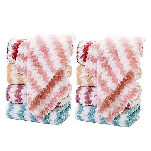 BEWDIO 10 Pack Heart Microfiber Face Cloths for Washing face, Highly Absorbent Cleaning Towels, Microfiber Rags for Washing Dishes, Car, Window Clean Cloth(55-12) - BEWDIO