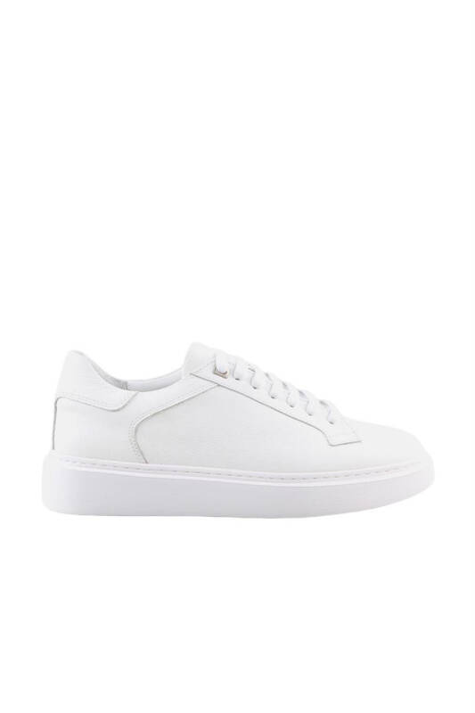 Beyaz %100 Deri Bağcıklı Günlük Sneaker Ayakkabı - 1