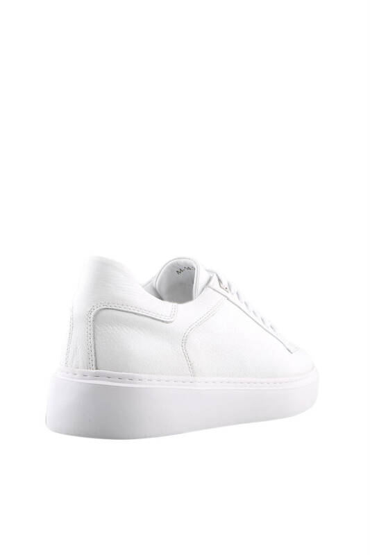 Beyaz %100 Deri Bağcıklı Günlük Sneaker Ayakkabı - 2