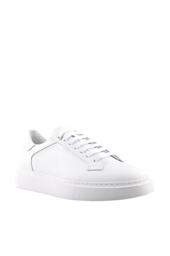 Beyaz %100 Deri Bağcıklı Günlük Sneaker Ayakkabı - 3