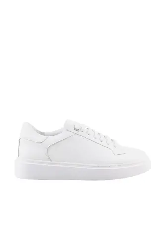 Beyaz %100 Deri Bağcıklı Günlük Sneaker Ayakkabı 