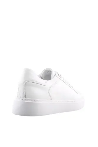 Beyaz %100 Deri Bağcıklı Günlük Sneaker Ayakkabı - 2
