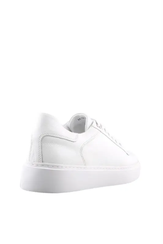 Beyaz %100 Deri Bağcıklı Günlük Sneaker Ayakkabı - 2