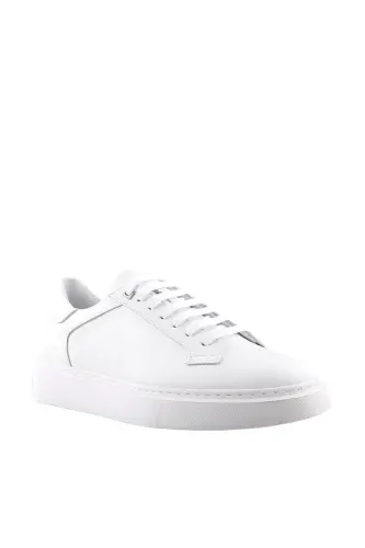 Beyaz %100 Deri Bağcıklı Günlük Sneaker Ayakkabı - 3