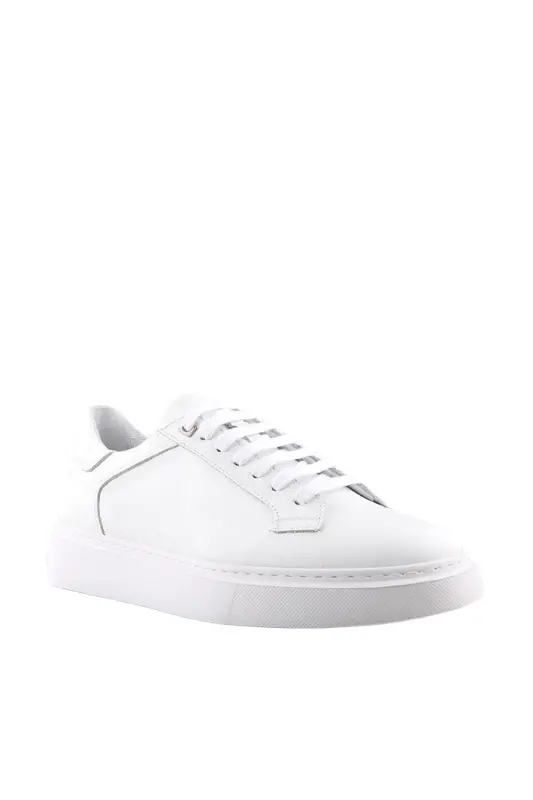 Beyaz %100 Deri Bağcıklı Günlük Sneaker Ayakkabı - 3