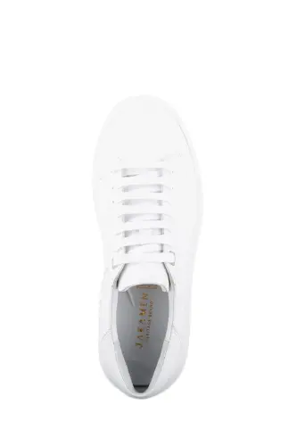 Beyaz %100 Deri Bağcıklı Günlük Sneaker Ayakkabı - 5