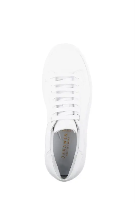 Beyaz %100 Deri Bağcıklı Günlük Sneaker Ayakkabı - 5