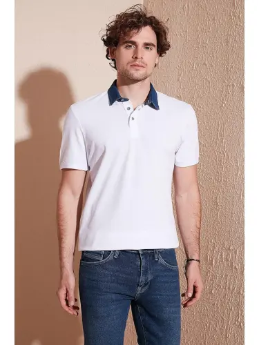 Beyaz %100 Pamuk Düğmeli Regular Fit Polo Tişört 5902134-Beyaz 