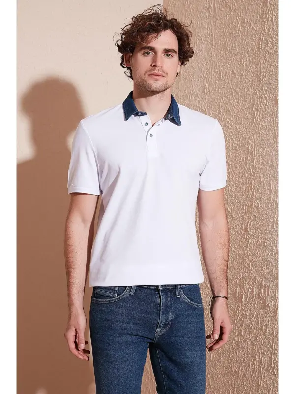 Beyaz %100 Pamuk Düğmeli Regular Fit Polo Tişört 5902134-Beyaz - LC WAIKIKI