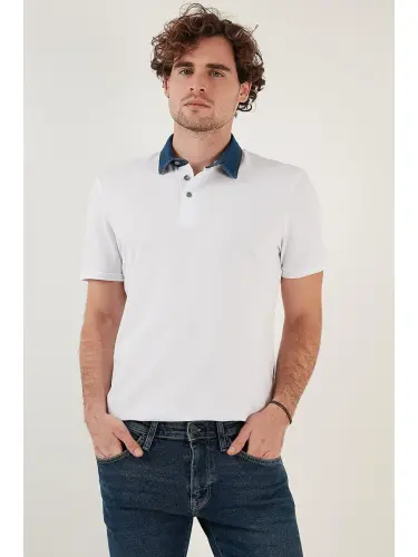Beyaz %100 Pamuk Düğmeli Regular Fit Polo Tişört 5902134-Beyaz - 4