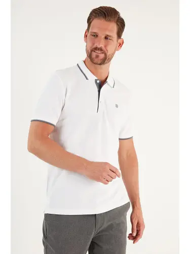 Beyaz %100 Pamuk Düğmeli Slim Fit Polo Tişört 5902118-Beyaz 