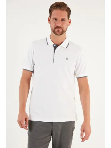 Beyaz %100 Pamuk Düğmeli Slim Fit Polo Tişört 5902118-Beyaz - LC WAIKIKI (1)