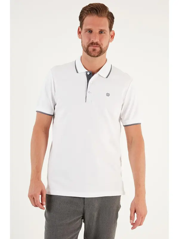 Beyaz %100 Pamuk Düğmeli Slim Fit Polo Tişört 5902118-Beyaz - 2
