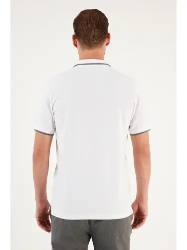 Beyaz %100 Pamuk Düğmeli Slim Fit Polo Tişört 5902118-Beyaz - 4