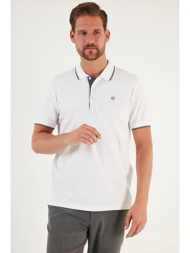 Beyaz %100 Pamuk Düğmeli Slim Fit Polo Tişört 5902118-Beyaz - 5