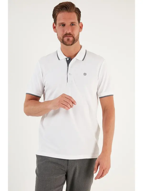 Beyaz %100 Pamuk Düğmeli Slim Fit Polo Tişört 5902118-Beyaz - 5