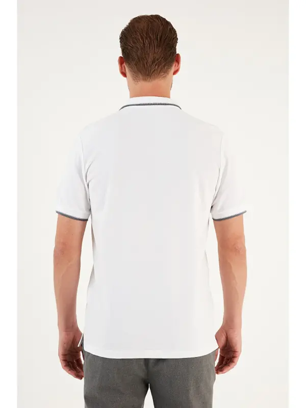 Beyaz %100 Pamuk Düğmeli Slim Fit Polo Tişört 5902118-Beyaz - 6
