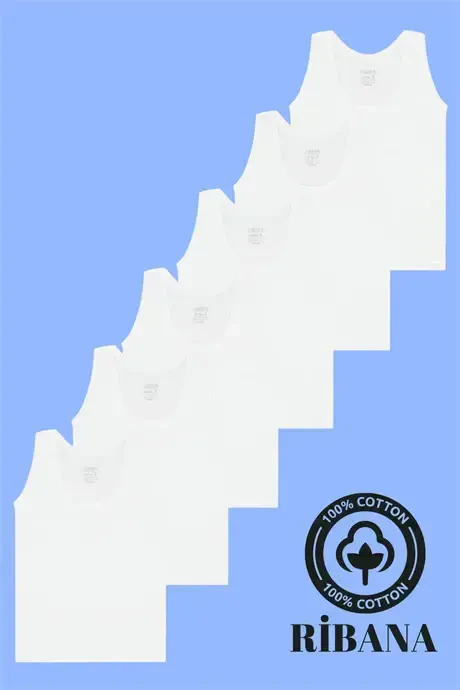 Beyaz 6'lı Paket Erkek Çocuk Ribana Atlet %100 Pamuklu - BÜYÜKBEDENIZ