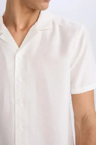 Modern Fit Yazlık Polo Yaka Basic Düz Aerobin Kısa Kollu Gömlek-Beyaz - DEFACTO (1)