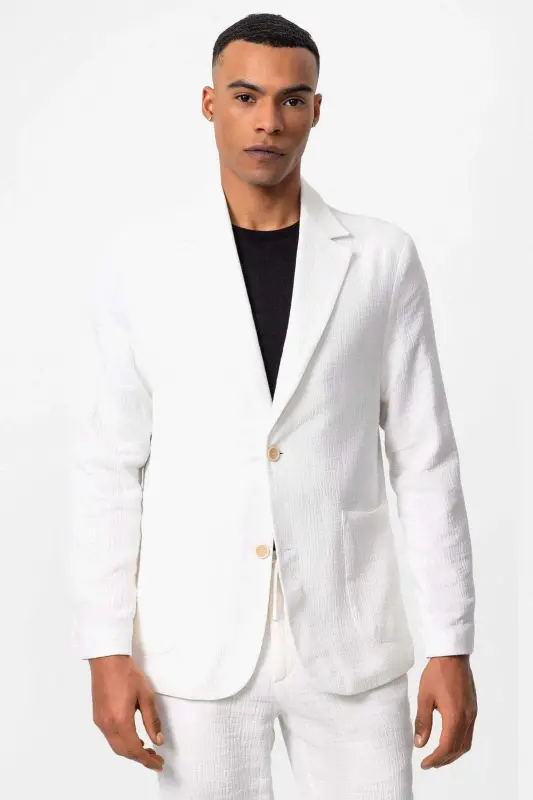 Beyaz Astarsız Torba Cepli Erkek Blazer Ceket - Beyaz - 3