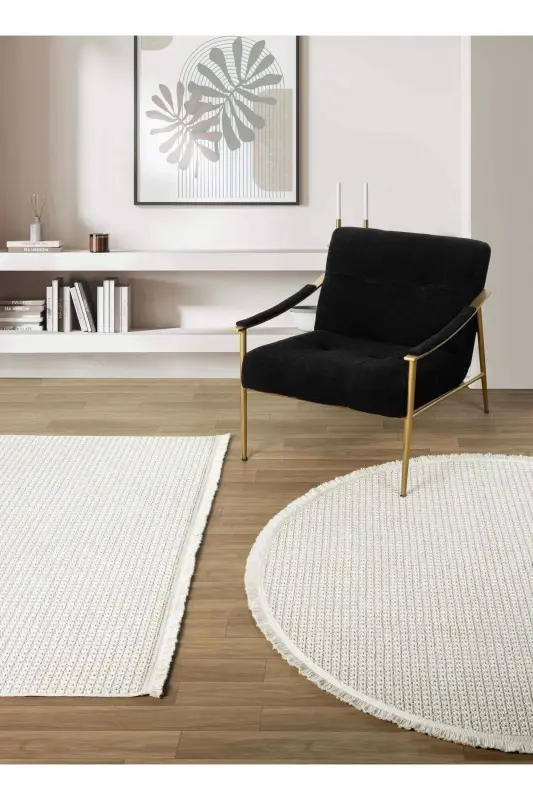 Beyaz Bej Yumuşak Dokulu Halı Kilim Salon Mutfak Koridor Yolluk Dokuma Makine Halısı 006 - Beyaz 4 - 5