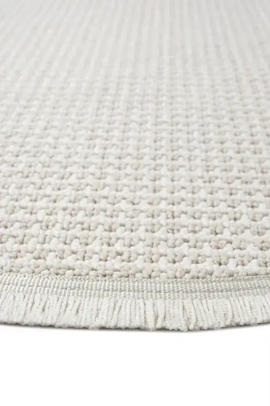 Beyaz Bej Yumuşak Dokulu Yuvarlak Halı Kilim Mutfak Koridor Yolluk Dokuma Makine Halısı 006 DAİRE-Beyaz 5 - 2
