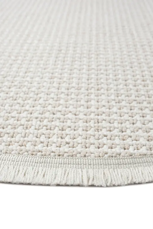 Beyaz Bej Yumuşak Dokulu Yuvarlak Halı Kilim Mutfak Koridor Yolluk Dokuma Makine Halısı OO6 DAİRE - Ekru 173 - 2