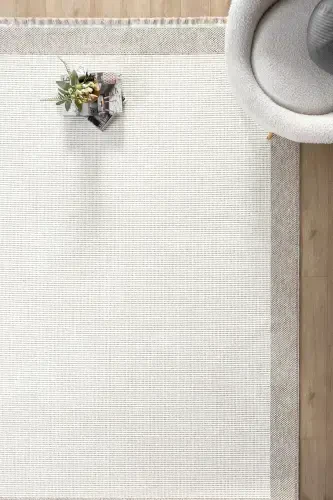 Beyaz Bej Yumuşak Yapılı Bordürlü Dokuma Halı Salon Mutfak Koridor Yolluk Dokuma Makine Halısı 0021-Beyaz 46 - 1