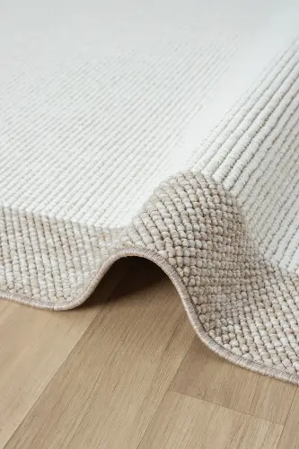 Beyaz Bej Yumuşak Yapılı Bordürlü Dokuma Halı Salon Mutfak Koridor Yolluk Dokuma Makine Halısı OO21-Beyaz 987 - 3