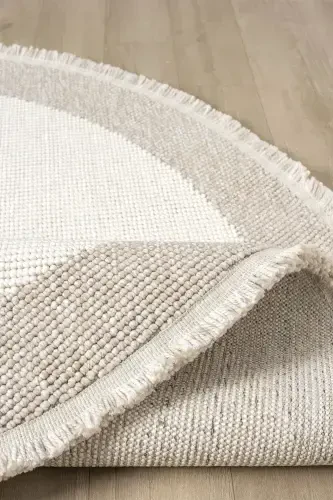 Beyaz Bej Yumuşak Yuvarlak Daire Halı Salon Mutfak Koridor Yolluk Dokuma Makine Halısı 0021 DAİRE-Beyaz 47 - 2