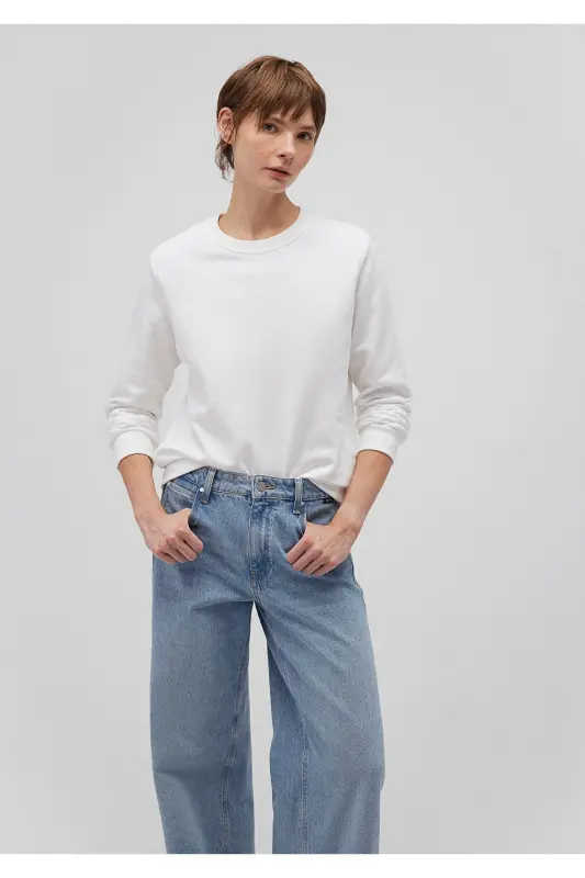 Bisiklet Yaka Beyaz Sweatshirt 1S10183-80194-Beyaz - 2