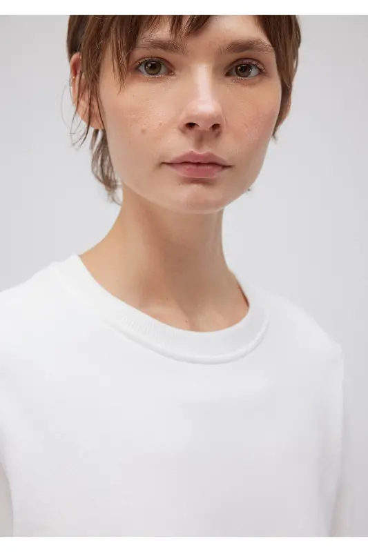 Bisiklet Yaka Beyaz Sweatshirt 1S10183-80194-Beyaz - 5