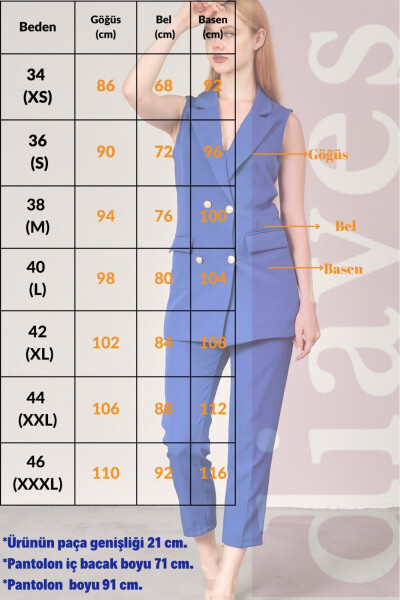 Beyaz Blazer Yelek Boru Paça Pantolon Atlas Kumaş Takım Elbise-Beyaz - 7