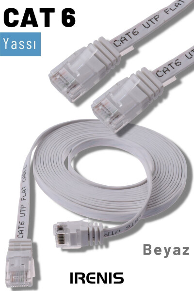 Beyaz Cat6 Yassı Ethernet (ağ) Kablosu 15 Metre - 5