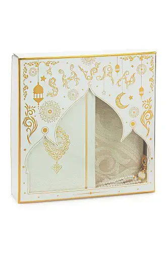 Beyaz Çeyizlik Gelin Bohçasına Uygun Termo Deri Kuranı Kerim Hediyelik Seccade Seti-Beyaz - IHVAN ONLINE (1)