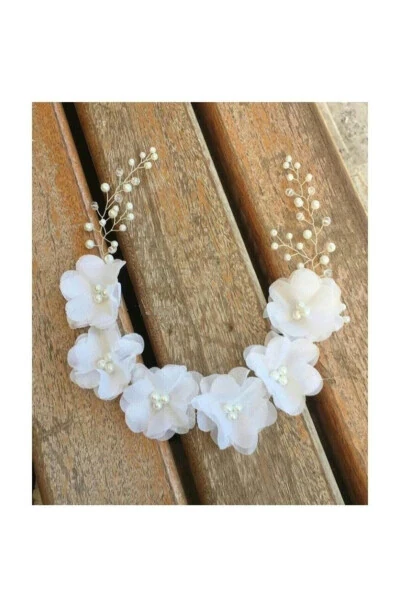 Beyaz Çiçekli Gelin Tacı,gelin Başı Için Saç Aksesuraı Gelin Kına Tacı Gelin Düğün Tacı, - BBAYS NEW TREND