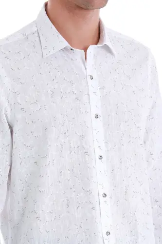 Beyaz Comfort Fit Baskılı Slim Yaka Uzun Kollu Spor Gömlek-Beyaz01 - 5