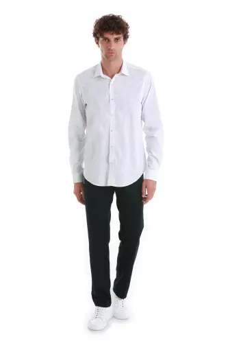 Beyaz Comfort Fit Baskılı Slim Yaka Uzun Kollu Spor Gömlek-Beyaz - HATEMOĞLU (1)