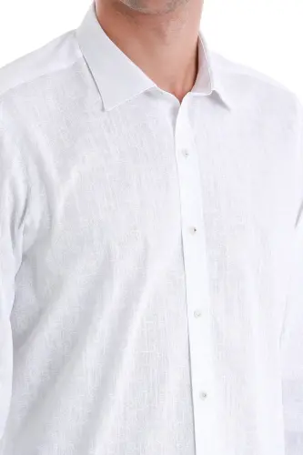 Beyaz Comfort Fit Baskılı Slim Yaka Uzun Kollu Spor Gömlek-Beyaz - 5