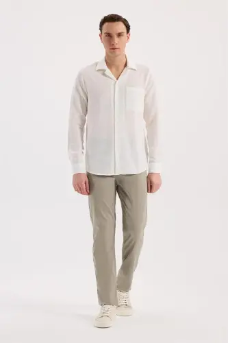Beyaz Comfort Fit Cepli Çıtçıtlı %100 Pamuk Kot Gömlek - JAKAMEN (1)