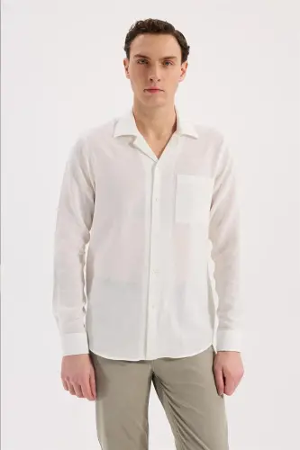 Beyaz Comfort Fit Cepli Çıtçıtlı %100 Pamuk Kot Gömlek - 1