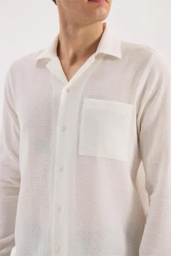 Beyaz Comfort Fit Cepli Çıtçıtlı %100 Pamuk Kot Gömlek - 3