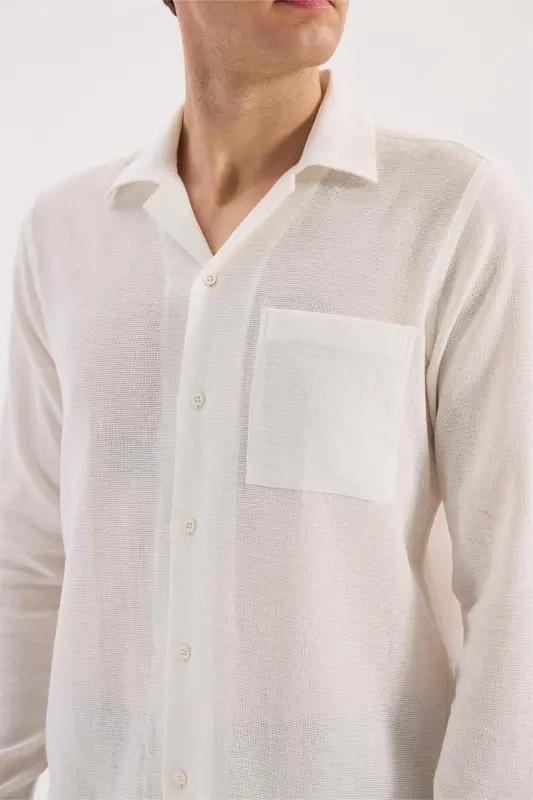 Beyaz Comfort Fit Cepli Çıtçıtlı %100 Pamuk Kot Gömlek - 3