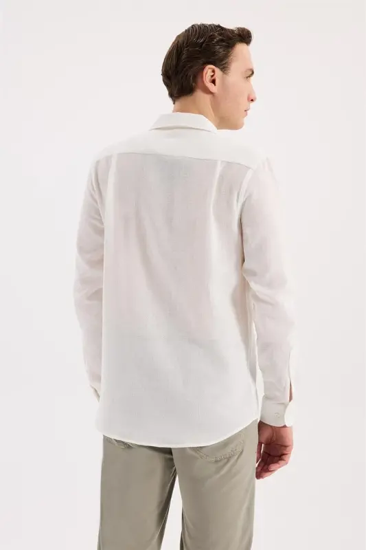 Beyaz Comfort Fit Cepli Çıtçıtlı %100 Pamuk Kot Gömlek - 4